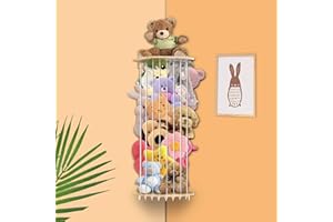 DITERYY Corner Stuffed Animal Storage Wood Plush Toys Hanging Organizer Length Adjustable Stuffed Animal Holder with Moon Star Pattern Kids Toy Shelf Large Toy Storage for Nursery Playroom Bedroom Furniture