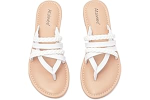 Ataiwee Women's Slide Flat Sandals - Comfortable Slip On Plait Toe Thong Strappy Spring Summer Shoes.
