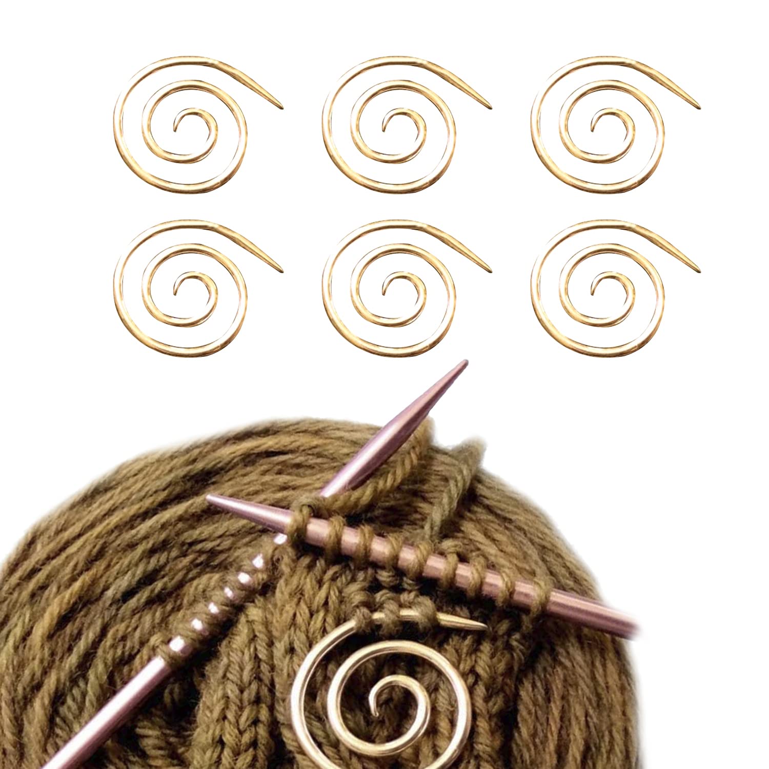 6 Pcs Round Spiral Cable Knitting Needle Home Tools Sewing Small Practical Shawl Sewing Needle (Gold)