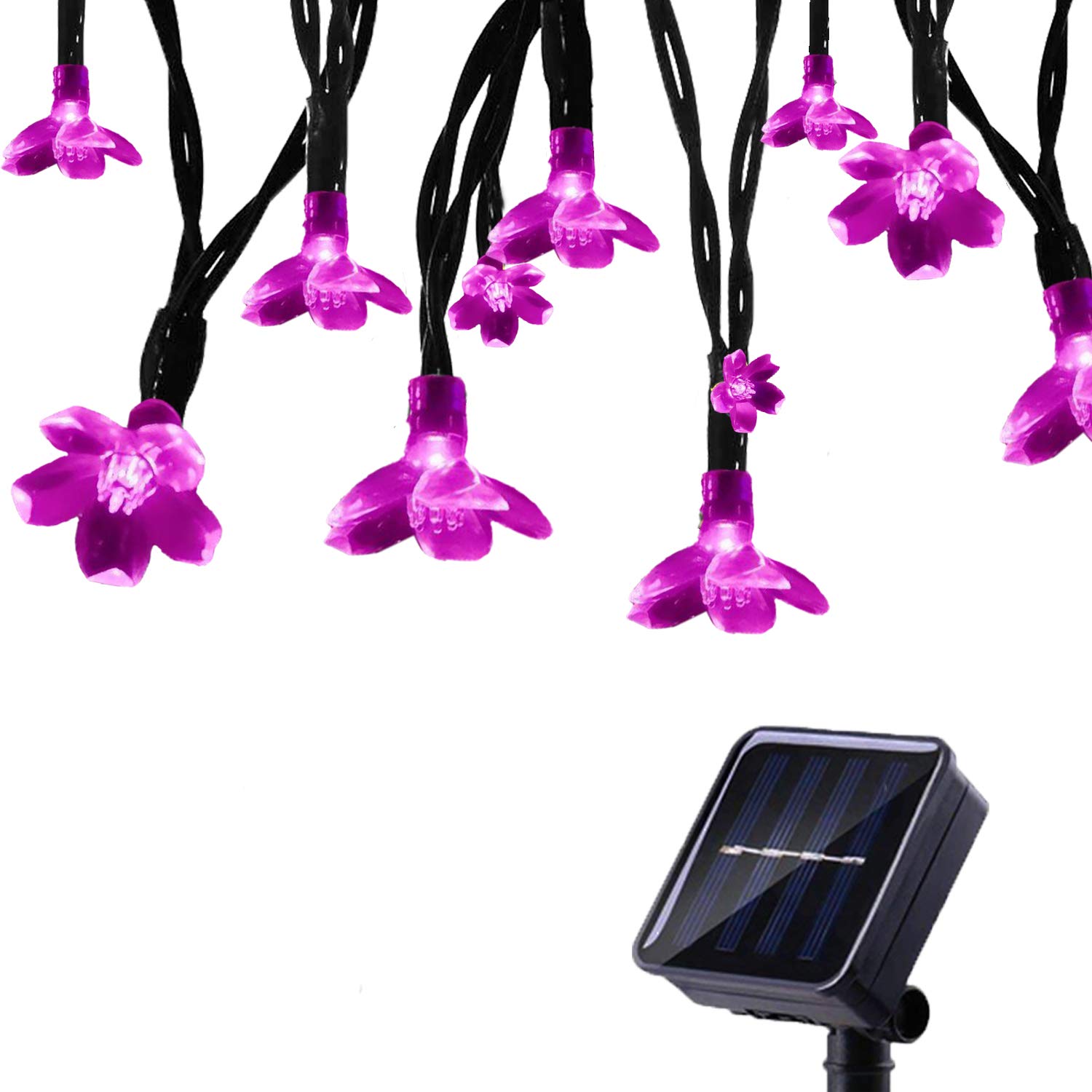 Tuokay, Solar Garden Lights, Outdoor Fairy Lights with Flower, Waterproof 7m 50 LED 8 Twinkling Modes, Decorative Lighting String Lights for Home Gazebo Patio Lawn Ornament (Pink)