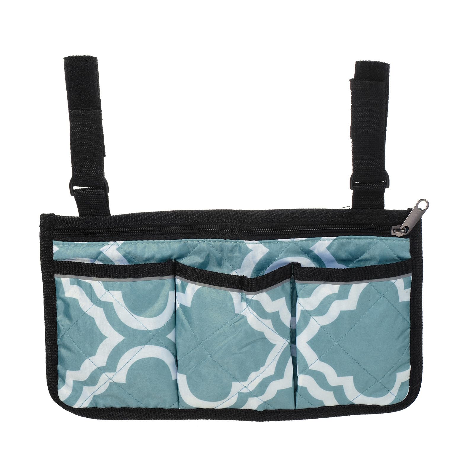 PATIKIL Beach Chair Armrest Bag, Waterproof Beach Chair Hanging Storage Pouch Arm Rest Magazine Snack Bag with 4 Pockets for Camping Outdoors, Blue White