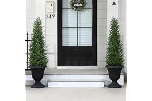 OAKRED Artificial Cedar Topiary Trees for Outdoor,4FT Fake Norfolk Pine Plants Set of 2,UV Protection All-Year Green Tree for Christmas,Home Decor Indoor, Porch,Garden,Entryway
