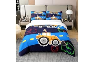 EROSEBRIDAL 100% Cotton Boys Full Kids Excavator Equipment Comforter Cover Construction Vehicle Quilt Cover Cartoon Machinery Truck Gear Bedding Bulldozer Tractor Cars Bedding, Colorful