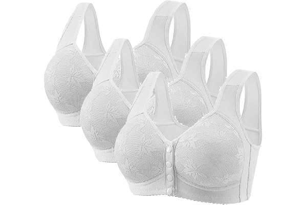 3 Pack Daisy Bras for Women Plus Size Front Snap Closure Brace Wireless Push up Underwear Comfy Lightly Padded Bra