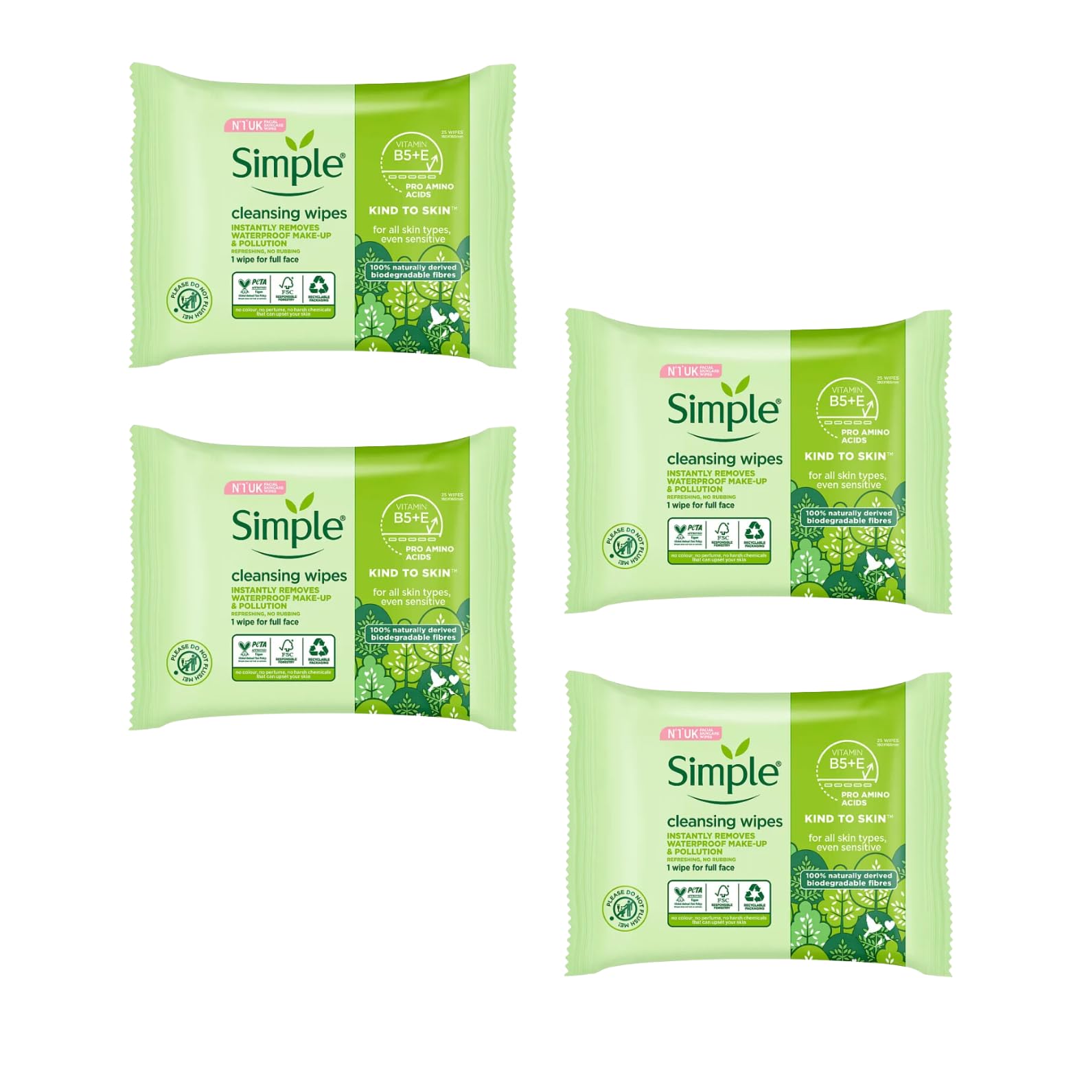 Kind To Skin Cleansing Bundle with 25 Simple Facial Wipes For Sensitive Skin - Home & Hatch Bundle (Pack of 4)
