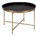 Kate and Laurel Celia Metal Foldable Round Accent Coffee Table, 28.25" x 28.25" x 19", Mirrored Surface and Gold Frame, Modern Minimalist Design and Detachable Magnetic Tabletop
