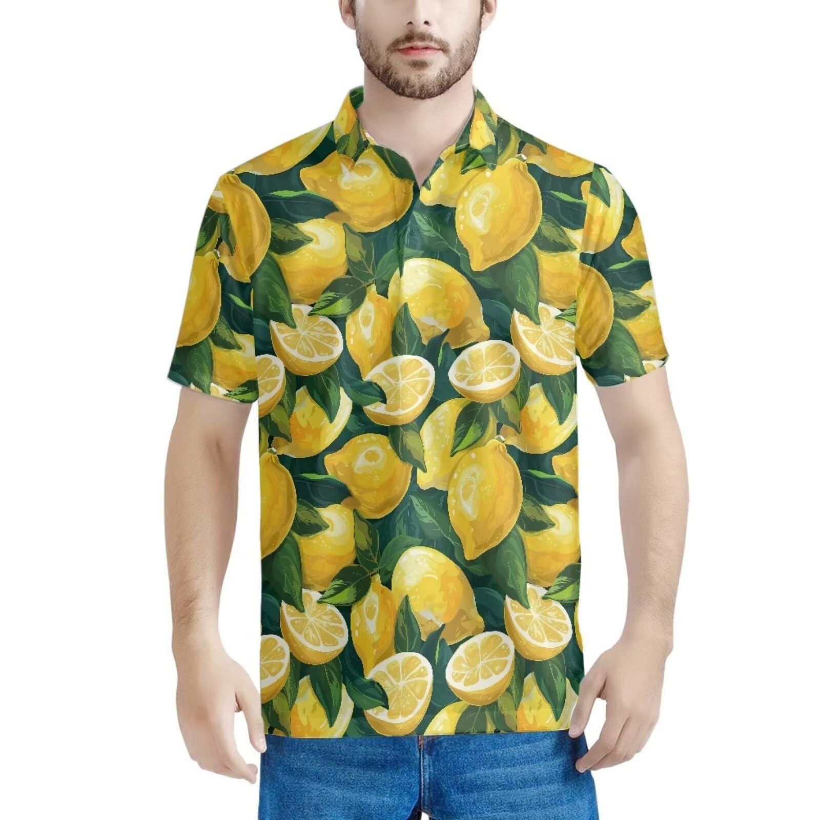 HUGS IDEA Lemon Print Mens Casual Shirts Summer