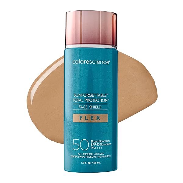 COLORESCIENCE 50 TO 70 SPF TOTAL PROTECTION FACE SHIELD FLEX SPF 50, ZINC OXIDE FORMULA, TAN, 1.8 FL. OZ.