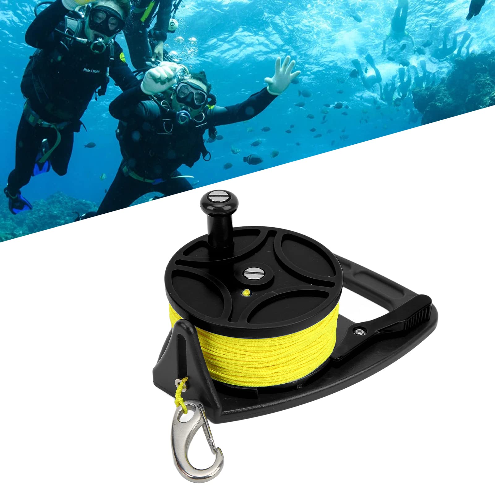 Diving Reels Anchor Rope Spool, Finger Reel, 83m Wire for Cave Exile Diving with Clip, for Cave Exile Diving (Black Wheel)