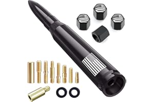ENGIRETTE Car Truck 50 Cal Bullet Antenna with Tire Stem Caps American Flag Universal for Dodge Ram GMC Sierra Chevy Silverado 1500 2500 3500 Ford F150 F250 F350 Super Duty Raptor Truck Accessories, Black