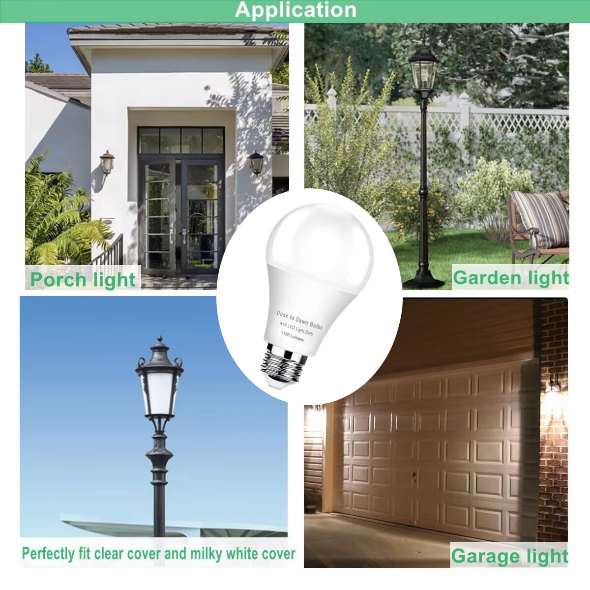 4-Pack Dusk to Dawn Light Bulbs Outdoor 75 Watt Equivalent, Automatic On/Off Sensor LED Bulb, 10W Daylight 5000K,1100 Lumen, A19 E26 Bulbs Photocell for Wall lamp Porch Garage Yard Light(Non-dimmable)