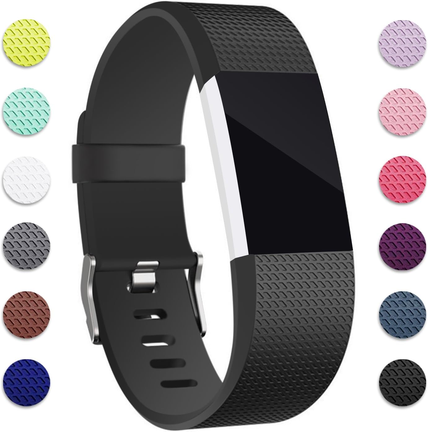 Hotodeal Band Compatible with Fitbit Charge 2 Band, Classic Soft TPU Adjustable Replacement Bands Fitness Sport Strap Rose Gold Buckle, Small Large