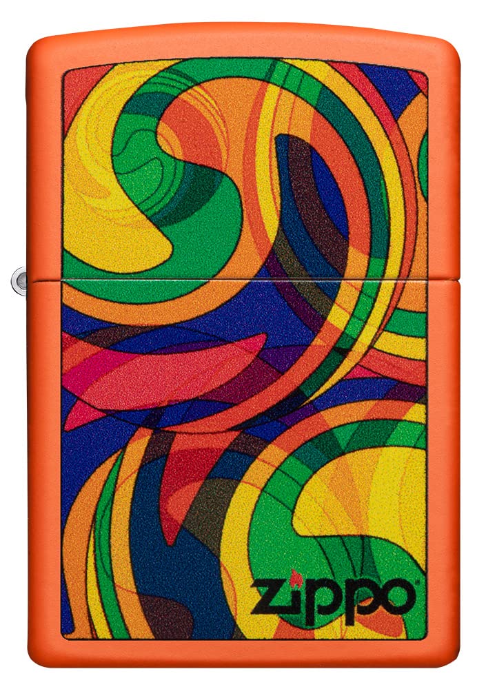 Zippo Windproof Lighter - Colorful Abstract - Orange Matte Finish with Colour Image - Refillable - Reusable - Windproof Design - Gift Box - Made in USA
