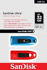 SanDisk Ultra 32 GB USB 3.0 Twin Pack Red Blue High Speed Flash Drives view 2