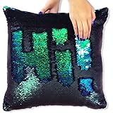 Ankit Mermaid Pillow Reversible Sequin Pillow That Changes Color - Mermaid Green Black Throw Pillow