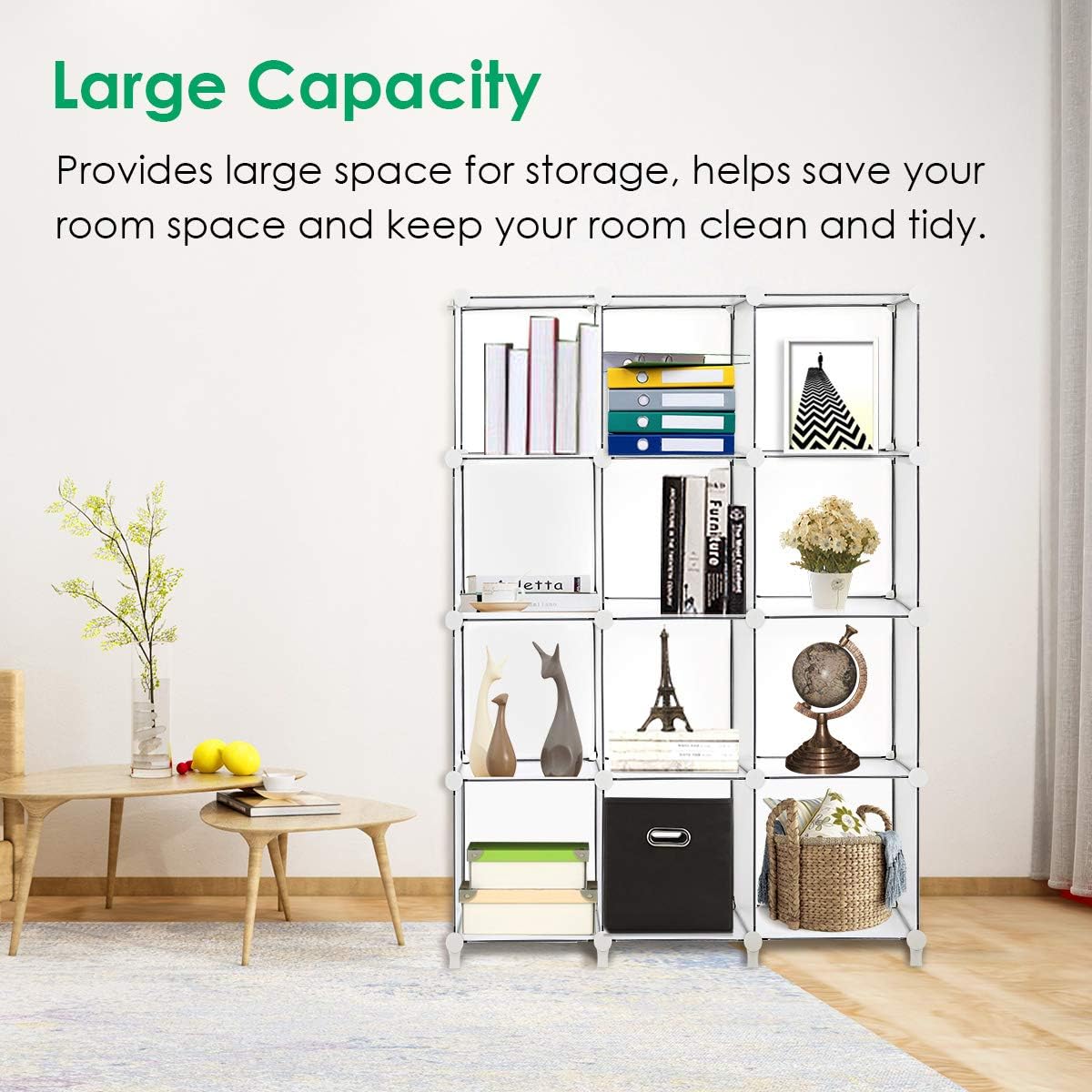 TomCare Cube Storage 12-Cube Book Shelf Storage Shelves Closet Organizer Shelf Cubes Organizer Plastic Bookshelf Bookcase DIY Square Closet Cabinet Shelves for Bedroom Office Living Room, White: Home & Kitchen