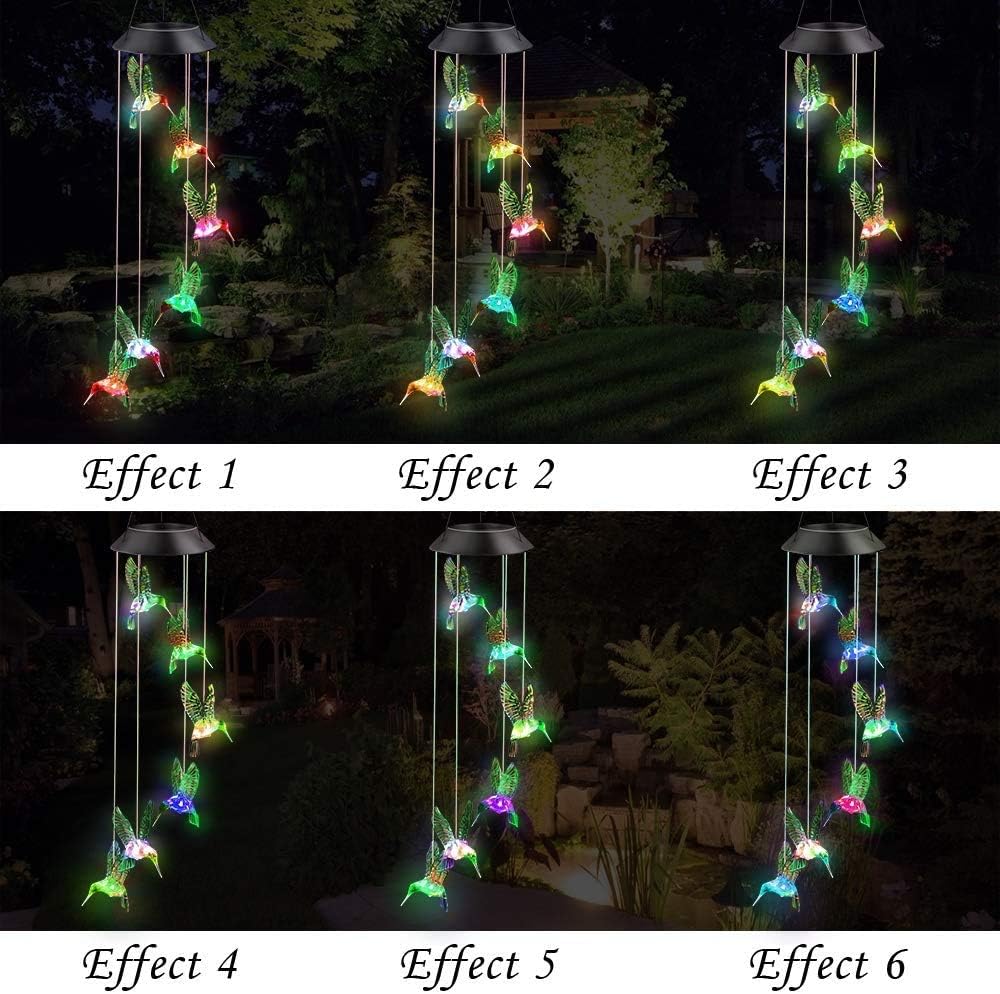 Fohil Solar Wind Chime, Hummingbirds Wind Chimes Color Changing Mobile LED Lights - Image 4