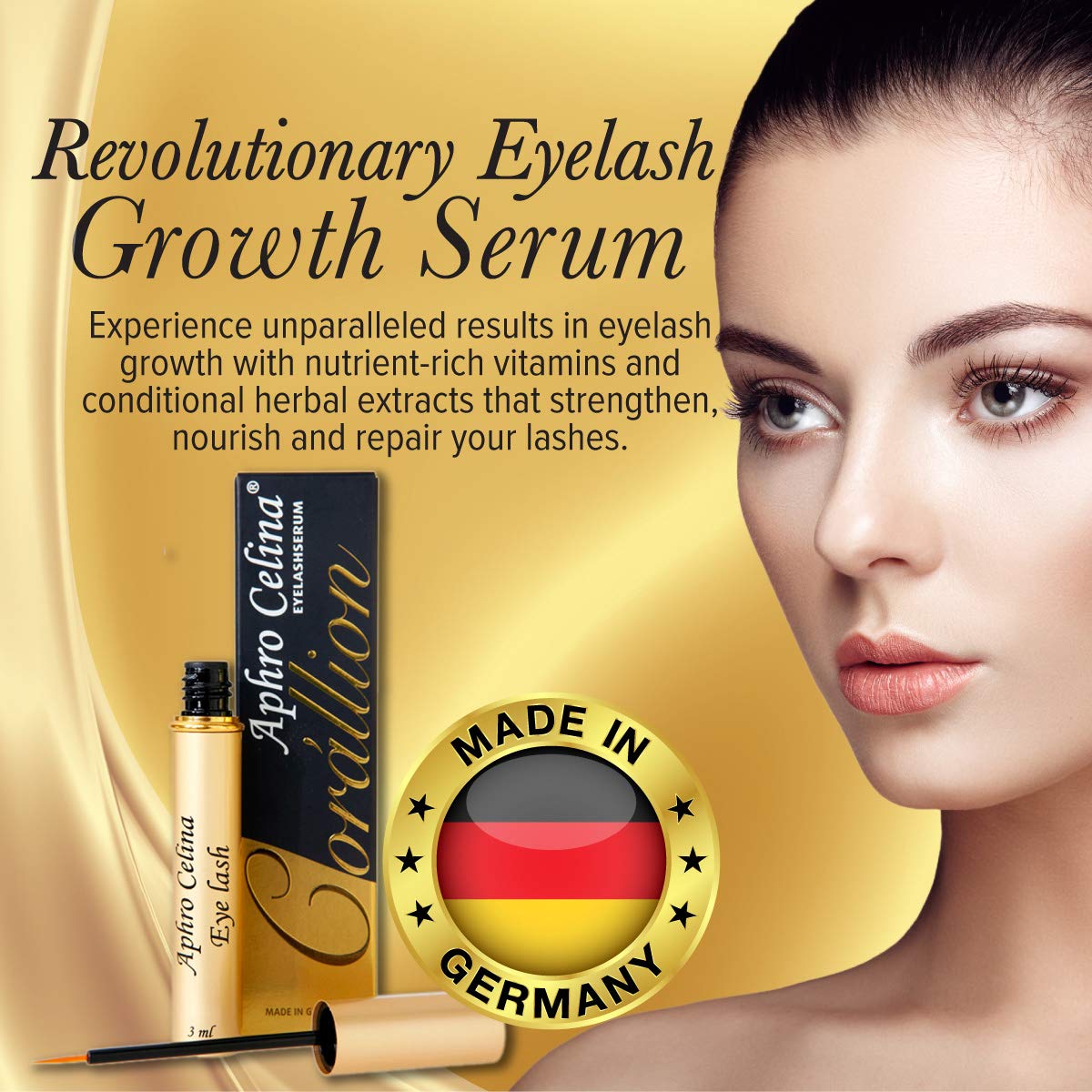 Aphro Celina Eyelash Growth Serum (Organic Lashes) - Corallion Blended Nutrient Strengthens The Root | Vitamin Rich Herbal Extracts Lash Growth Kit | German Advanced Thick Lashes and Brows Vertex
