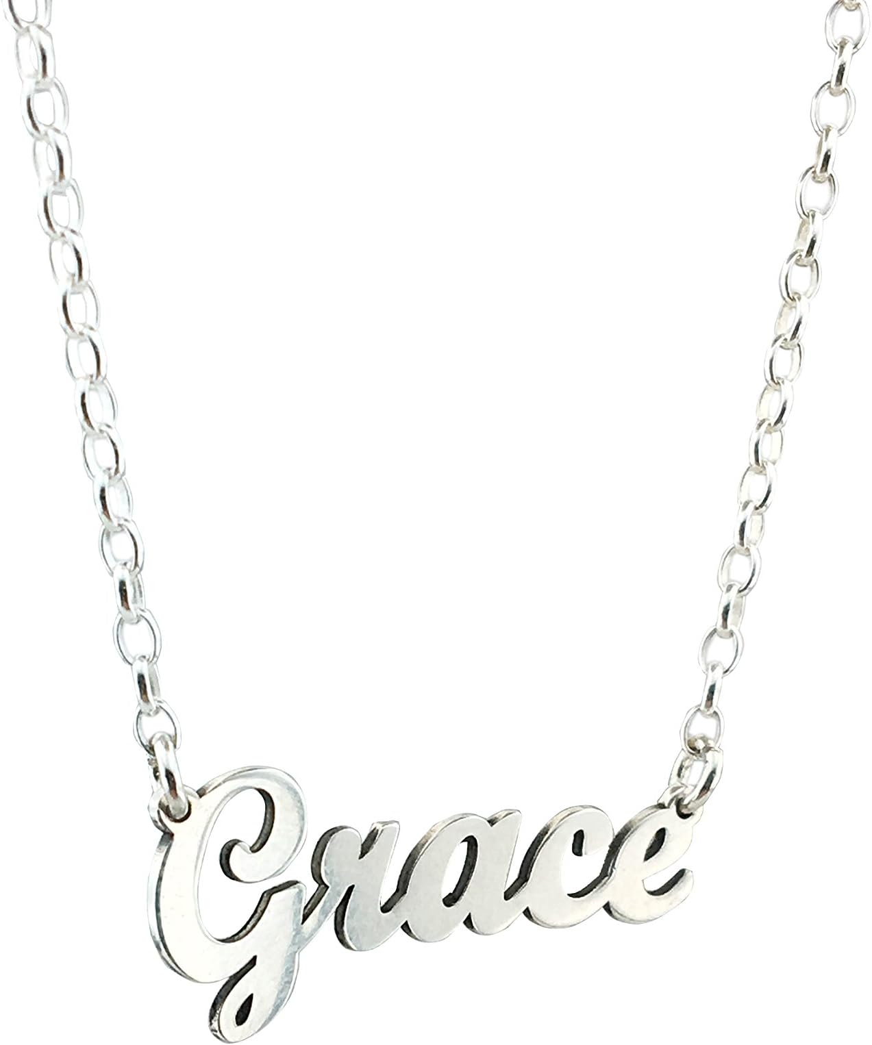925 Sterling Silver Personalized Nameplate Charm Necklace Custom Made with Any Name,14-22 Inch Chain