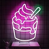 CKTBLEY Ice Cream Neon Sign Pink White Sundae LED Neon Lights Signs Cupcake Neon Signs for Business Wall Decor Melting Ice Cream LED Signs for Bedroom Dessert Shop Restaurant Store Bar Decoration