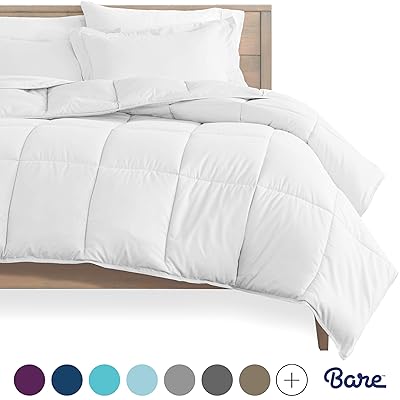 Bare Home Kids Comforter Set, Goose Down Alternative, White Twin