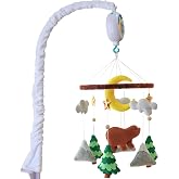 Woodland Baby Mobile for Crib, Crib Mobile with Music, Felt Bear &amp; Trees | Handcrafted felt bear, trees, mountains and moon with 12 lullabies, 3 play modes and rotation for a woodland nursery