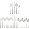 Amazon Basics Silverware, 20-Piece Stainless Steel Flatware Set, Service for 4, Durable Silver Finish, Bistro