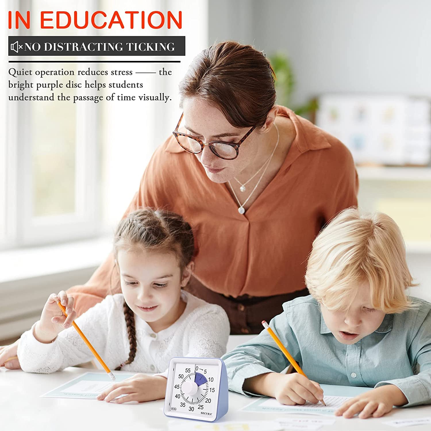 Secura 60-Minute Visual Timer, Classroom Timer, Countdown Timer for Kids and Adults, Time Management Tool for Teaching (Purple & Purple)