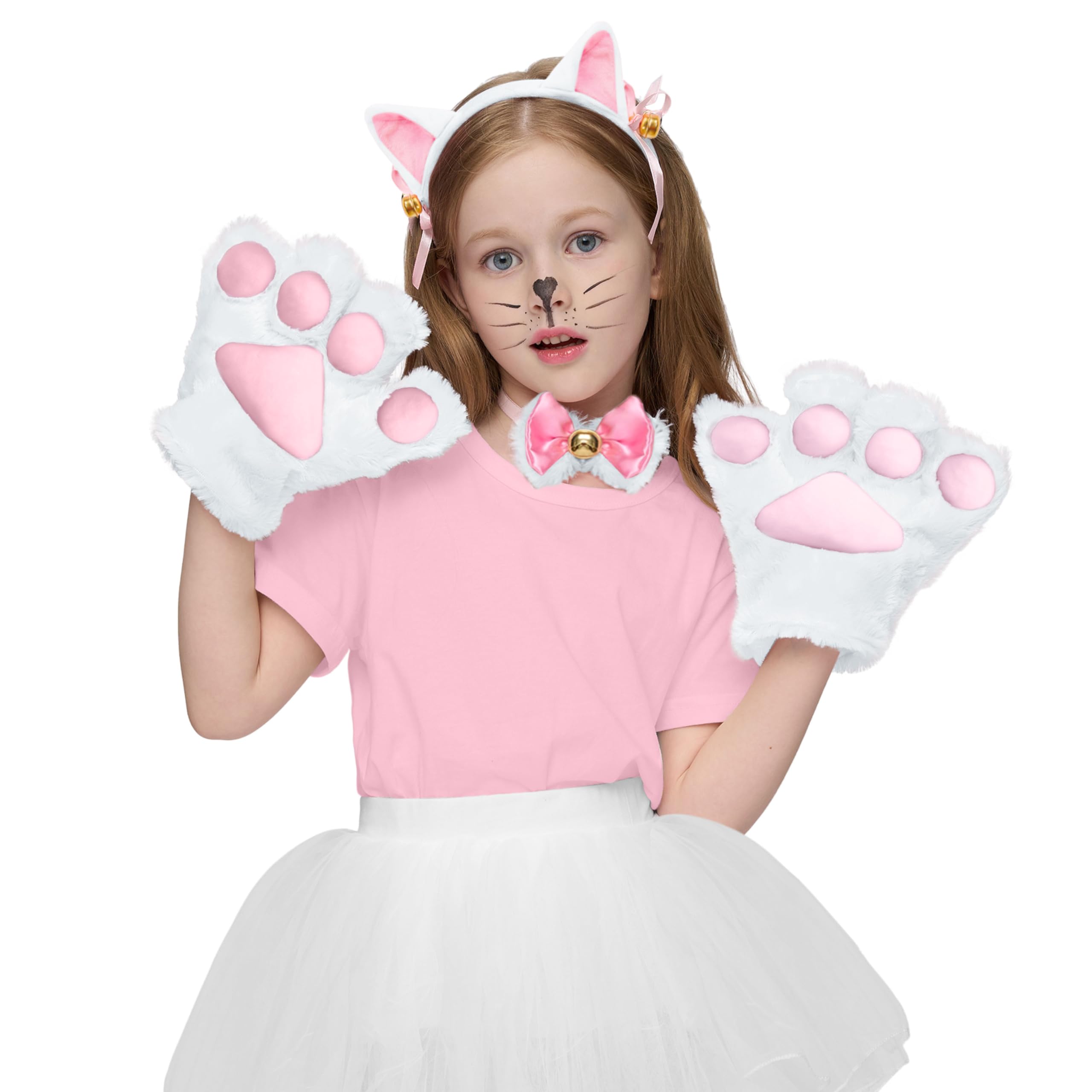 Spooktacular Creations 5 Pc Kitty Cat Halloween Costume Accessory Set with Headband for Aldult Kids for Dress Up Party