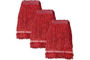 Commercial Mop Head Replacement,Red Cotton Looped End String, Wet Industrial Cleaning Vintage Mop Head Replacements Refill, M