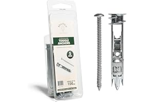 Mortice and Tenon Easy Anchor Toggle Bolts & Screws kit | Extra Zinc Coating | Hang Tv Wall Mounts, Cabinets, Pictures, Towel Racks | (#8 x 2-1/2") 5 Pack of Heavy Duty Toggle Anchors | Holds 100lbs