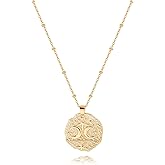 CANEVINKA 18K Gold Plate Coin Pendant Necklace for Women Dainty Compass Sunflower Necklaces Personalized Chain Layered Jewelry