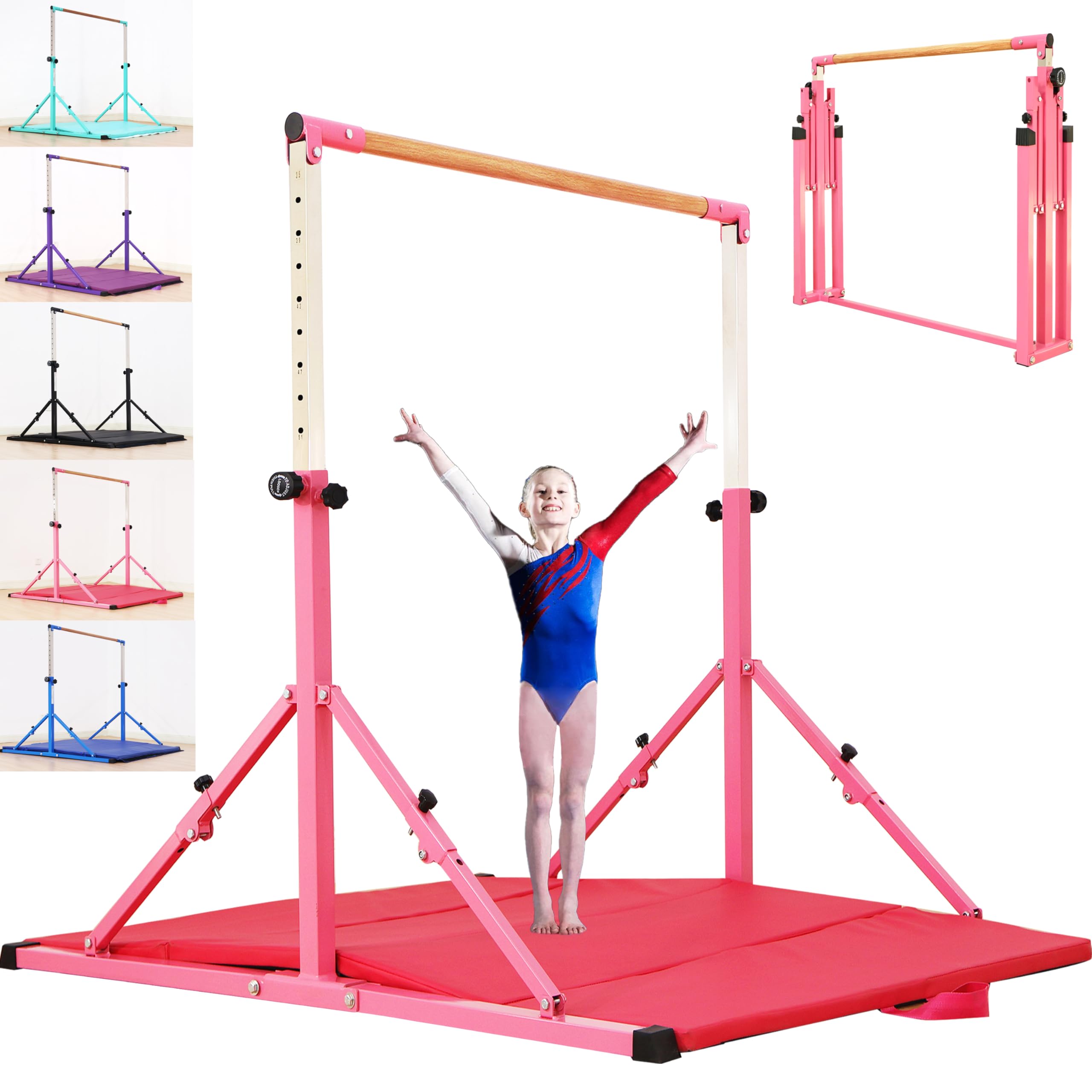 Photo 1 of Marfual 5 Ft Fold Gymnastic Bar with Mat Kip Bar with Mat with Professional 4 Ft Width for Kids and Girl and Teenage Home and Club Use