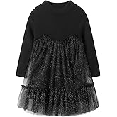 Mud Kingdom Girls Rib Knit Sweater Princess Dress with Tulle Long Sleeve