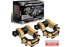AUTMATCH D Ring Shackles 3/4" Mega Shackle (2 Pack) 68,000Ibs Break Strength - Heavy Duty Clevis Shackles with 7/8" Screw Pin and Isolator Washer for Tow Strap Winch Off Road Vehicle Recovery, Gold