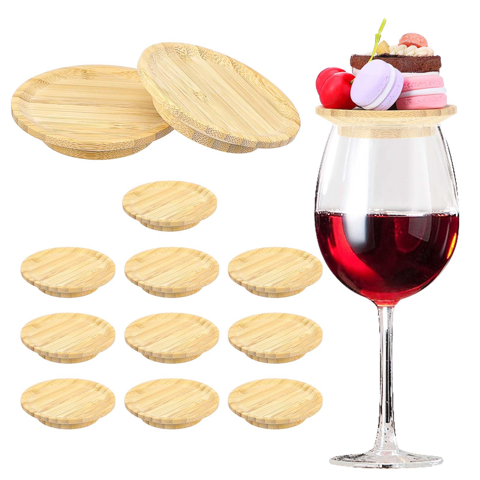 Photo 1 of 12 Pcs Wine Glass Charcuterie Topper Bamboo, 4" Round Dual Use Cups, Wine Glass Topper Coasters Charcuterie Plate Boards Accessories for Family Gatherings Bars Restaurants Party