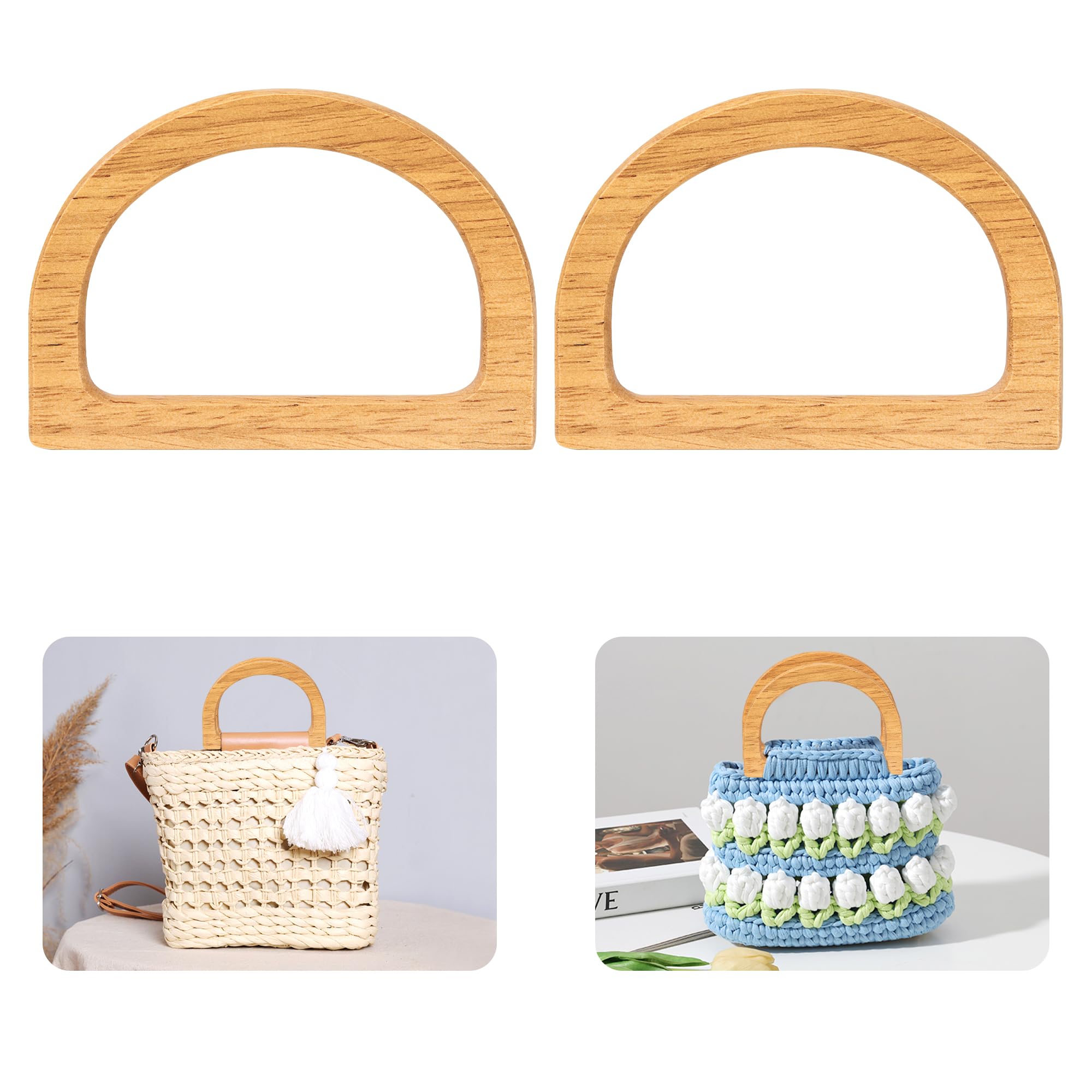 Wooden Purse Handles D Shape Wooden Bag Handle Replacement Handbag Purse Handle for Handmade Beach Bag Handbags 2 Pcs Straw Bag Purse Handles Wood