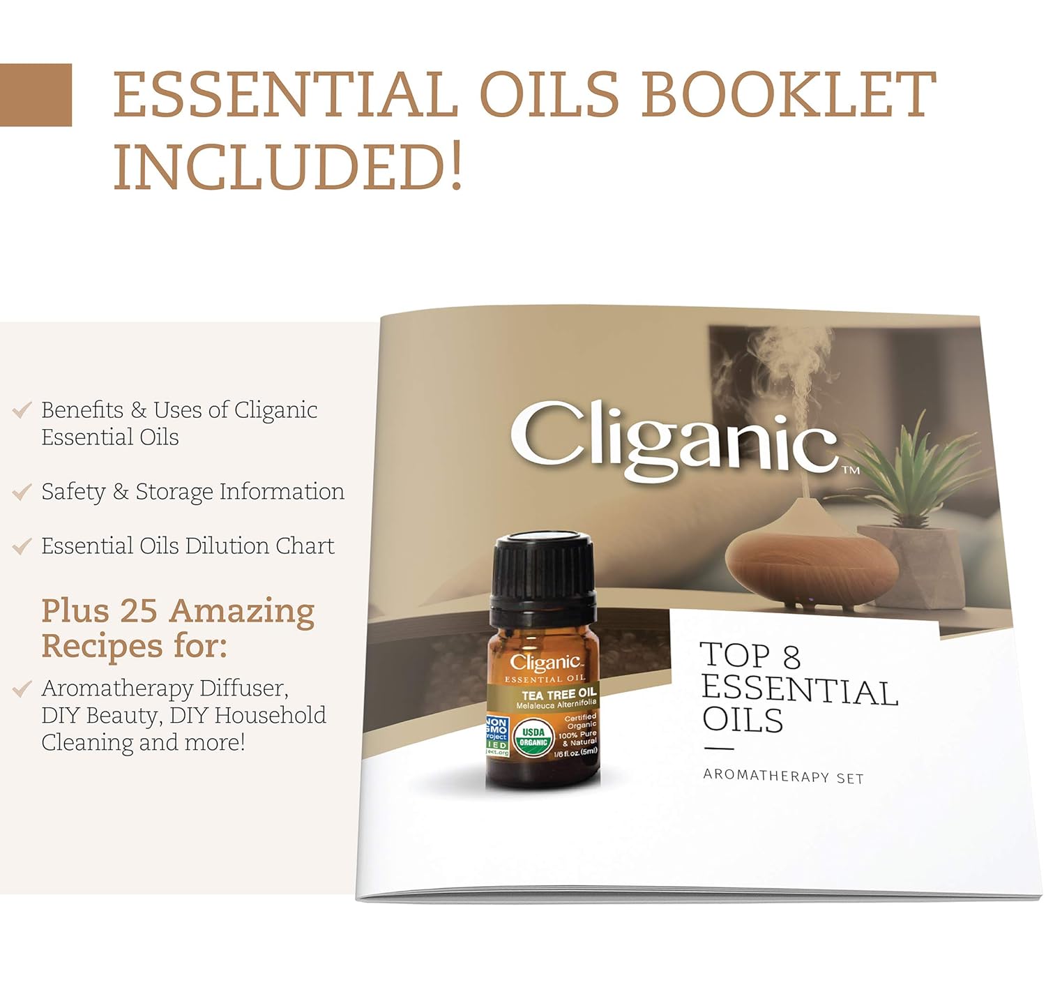 Cliganic USDA Organic Aromatherapy Essential Oils Set (Top 8), 100% Pure Natural - Peppermint, Lavender, Eucalyptus, Tea Tree, Lemongrass, Rosemary, Frankincense & Orange | Cliganic 90 Days Warranty: Beauty