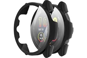 Suoman 2-Pack for Garmin Forerunner 265 Case, High Definition Clear Tempered Glass Screen Protector, Full Coverage Durable PC Hard Protective Cover Bumper (Black+Black)