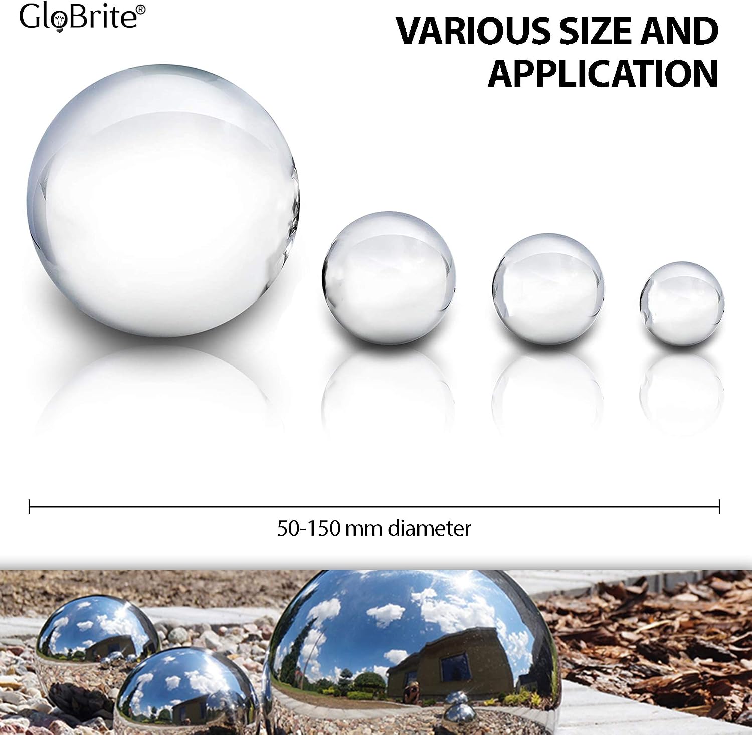 GloBrite 6 Pcs Stainless Steel Mirror Balls, 50-150mm Garden Ornaments Outdoor - Image 5