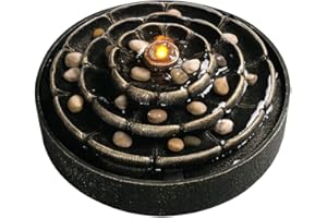 Kalona Tabletop Fountains Indoor Lotus Water Fountain Relaxation Ripple Fountains Meditation Desk Fountain Artistic Quiet Fountains w/Stone/LED Lighting Home/Office Decor(21124A) Bronze