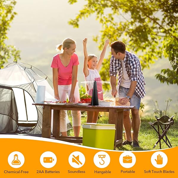 FLY FANS FOR TABLES, FLY REPELLENT FAN INDOOR OUTDOOR WITH HOLOGRAPHIC BLADES, BATTERIES POWERED FOR PICNIC, PARTY, RESTAURANT, KITCHEN, AND BBQ,4 PACK