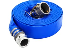 D-WEIXIN 2" ID x 25 ft PVC Lay Flat Discharge Hose with Aluminum Camlock C and E Fittings, Heavy Duty Reinforced Blue Backwash Pump Hoses for Swimming Drain Pools and Clean Filters