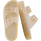 CUSHIONAIRE Pool Slides For Women Waterproof Double Buckle Adjustable Slip-On Womens Sandals For Beach Shower Casual Wear