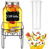 Drink Dispenser 1.35 Gallon Glass Beverage Dispenser with Stand & Stainless Steel Spigot, Drink Dispensers for Parties with Fruit Infuser for Lemonade, Iced Tea, Juice, Laundry Detergent