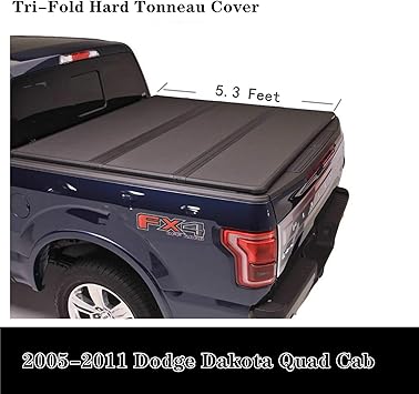Amazon Com U Drive Auto Lock Tri Fold Hard Solid Tonneau Cover For 2005 2011 Dodge Dakota Quad Cab W O Utility Track With 5 3 Feet Bed Styleside Only Automotive