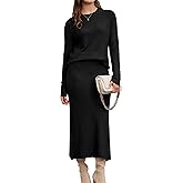 Arach&Cloz Women's Wool Blend Sweater 2 Piece Sets Business Lounge Long Sleeve Top Midi Dress Outfits