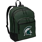 Broad Bay Michigan State University Backpack - MEDIUM SIZE - Classic Style MSU Spartans Backpack - Lightweight - Durable (Green)
