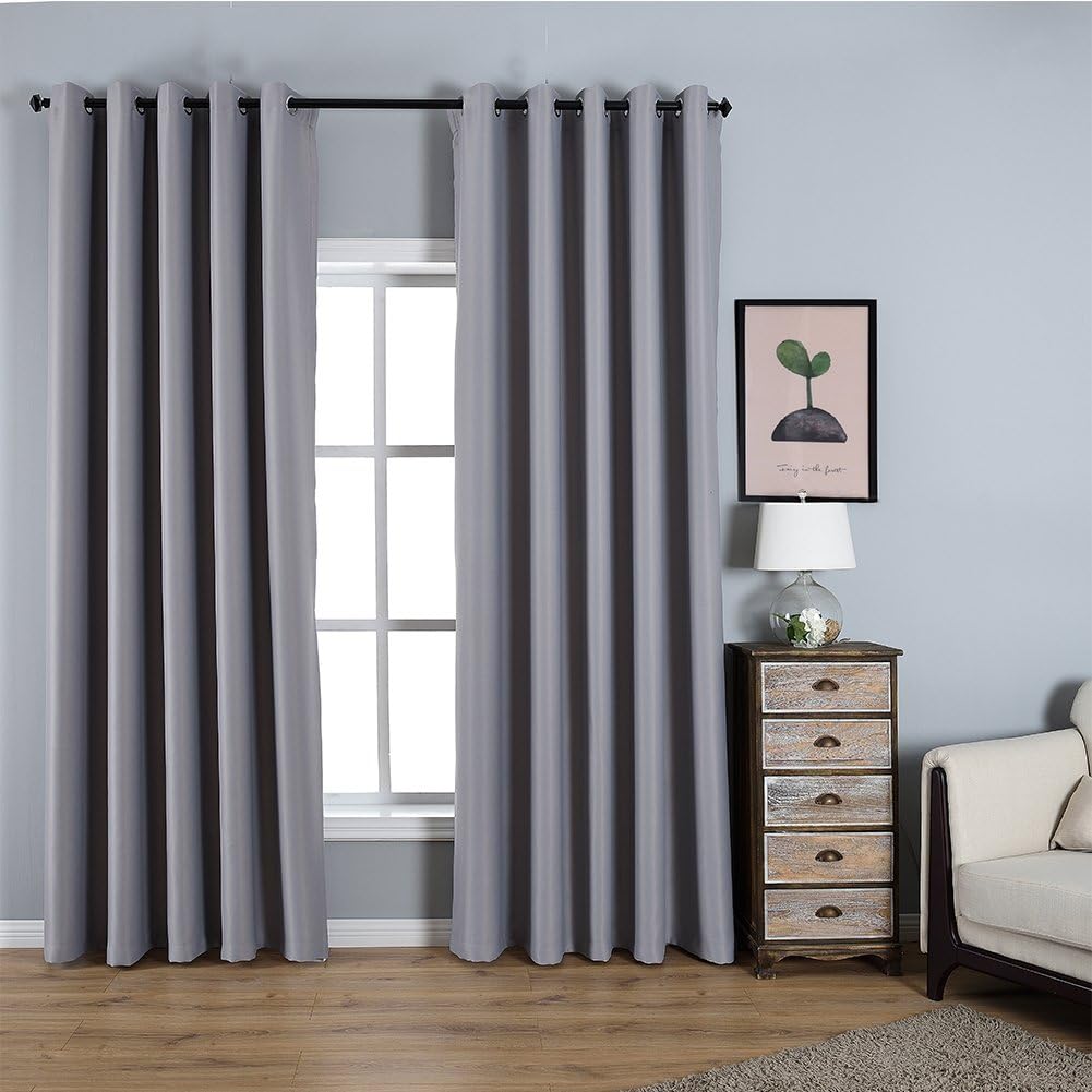 Dreaming Casa Blackout Curtains Grey Eyelets Thermal Insulated Bedroom Decoration Curtains Ring Top Solid Curtains for Kidsroom Livingroom Salon Window Treatments 90 x 90 Drop Inch 2 Panels