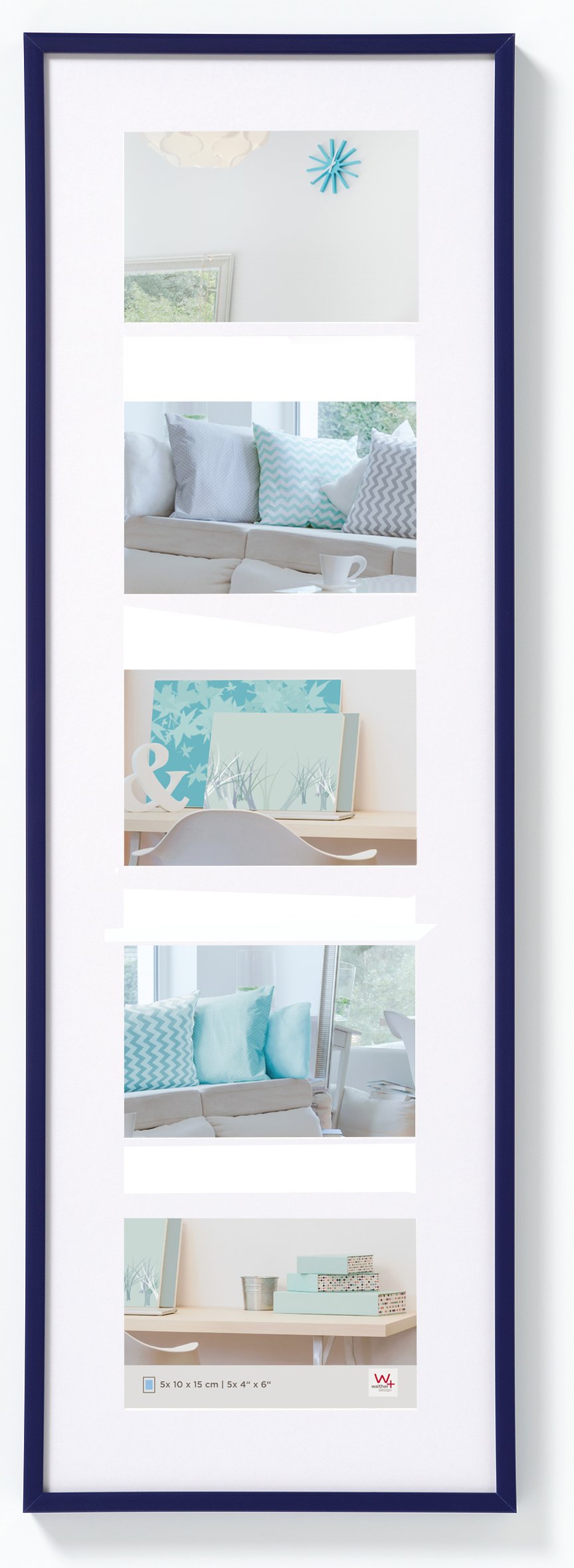 walther design Bilderrahmen blau 5X 10x15 cm Galerie mit Passepartout, New Lifestyle Kunststoffrahmen KV515L